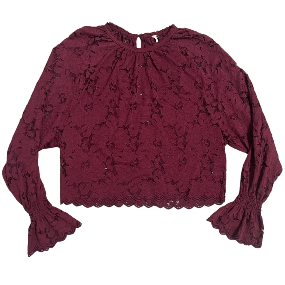 Free People Olivia Wine Burgundy Lace Blouse XS - Picture 3 of 9